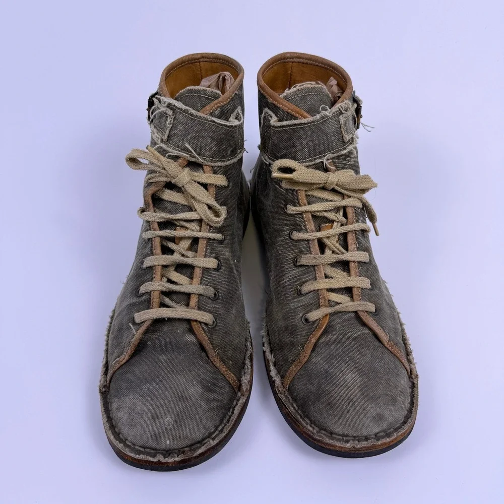 Moma Italy Frayed Canvas Artisan Combat Boots Mens 11 Avant Garde Grunge